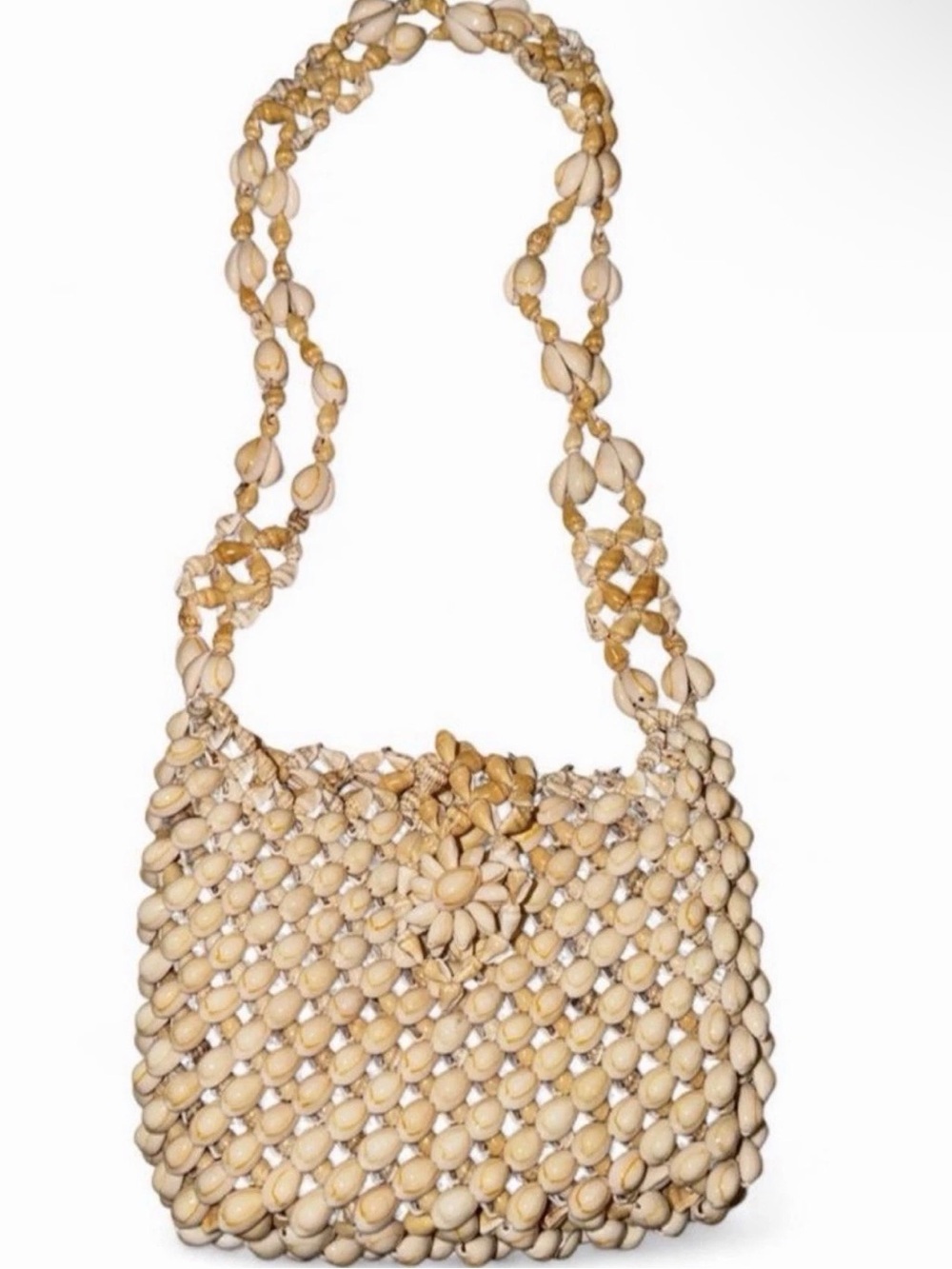 Handwoven Natural Shell Shoulder Bag - Cream